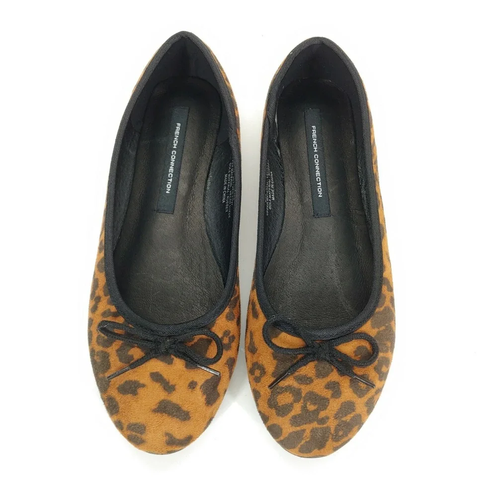 French Connection‎ Shoes Womens Diana Leopard 7 Ballet Flats Vegan Suede New